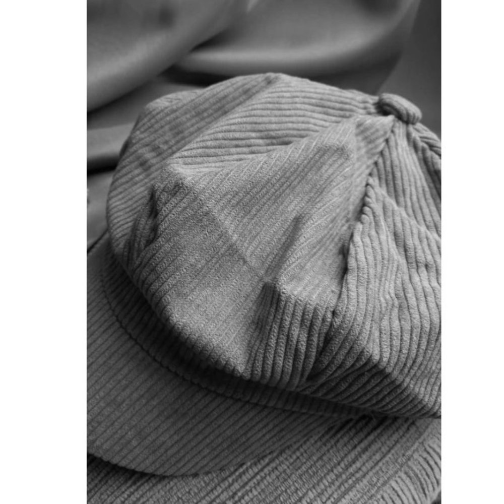 Corduroy Unisex Newsboy Grey Baseball Hat Cap with Bill in Light Grey - Picture 2 of 5